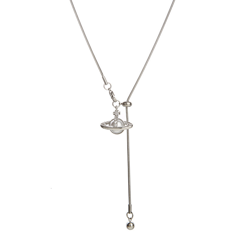 Empress Saturn Pearl Pendant Necklace for Women Beach Lady Pendant High-End Adjustable Titanium Steel Sweater Designer necklace Chain Accessory Non-Fa