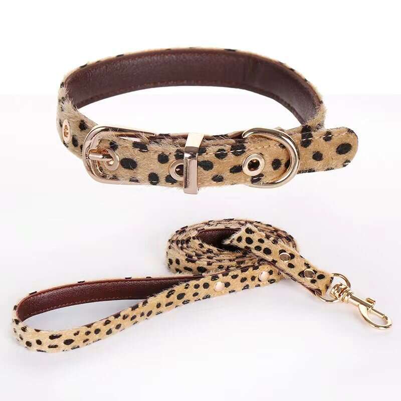 Leopard Print Horsehair Collar Dog Chest Harness Leash Adjustable Fashion Trendy Cute Pet Decoration