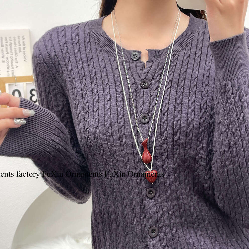 New Niche Design Bottle Heart Necklace Light Style Red Versatile Simple Accessory Layered Long Pendant e8e