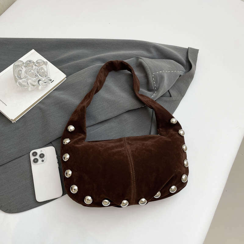 Rivet Niche Design Sense High-End Suede Fashion Underarm Women's Bag
