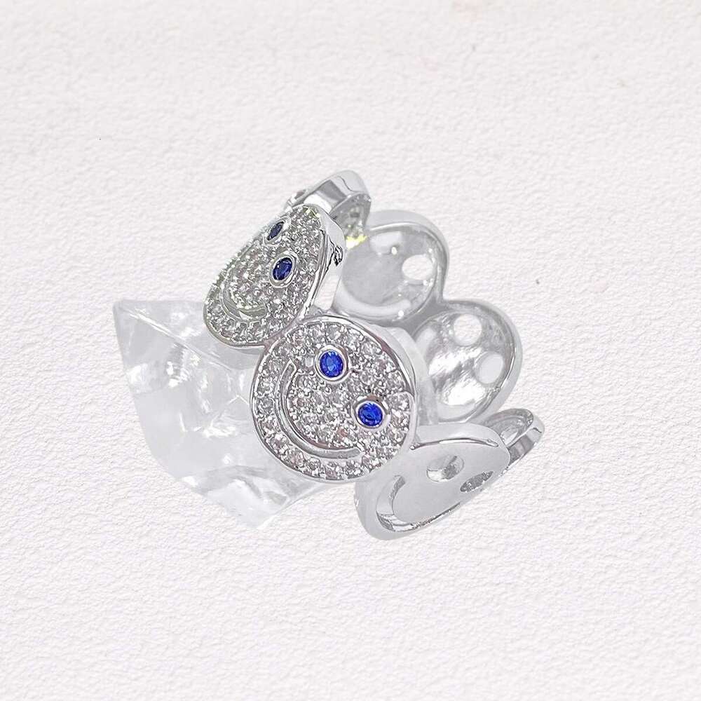 Ins Style Niche Minimalist High-End Creative Full Diamond Smile Face Open Ring
