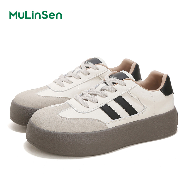 Mulinsen white shoes women's 2025 spring and autumn new retro thick-soled German training shoes all-match casual sneakers ins trend