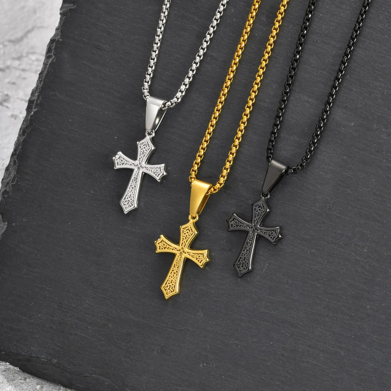 Cross Pendant Necklace for Men Boys50/55/60cm Stainless Steel Collars ChokersChristian Classic Chic Jewelry Gifts 250729