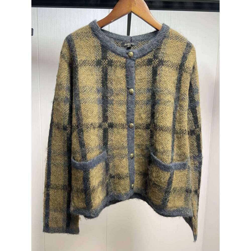 Ethereal MD 2025 Massidutti Spring New Style Of Casual Chic Brown Plaid Knitted Cardigan Open Jacket 250728