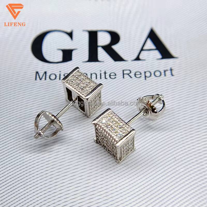 Luxury White Gold Plated VVS GRA Brilliant Cut Hip-hop Style Iced Moissanite Diamond Stud Earrings for Men