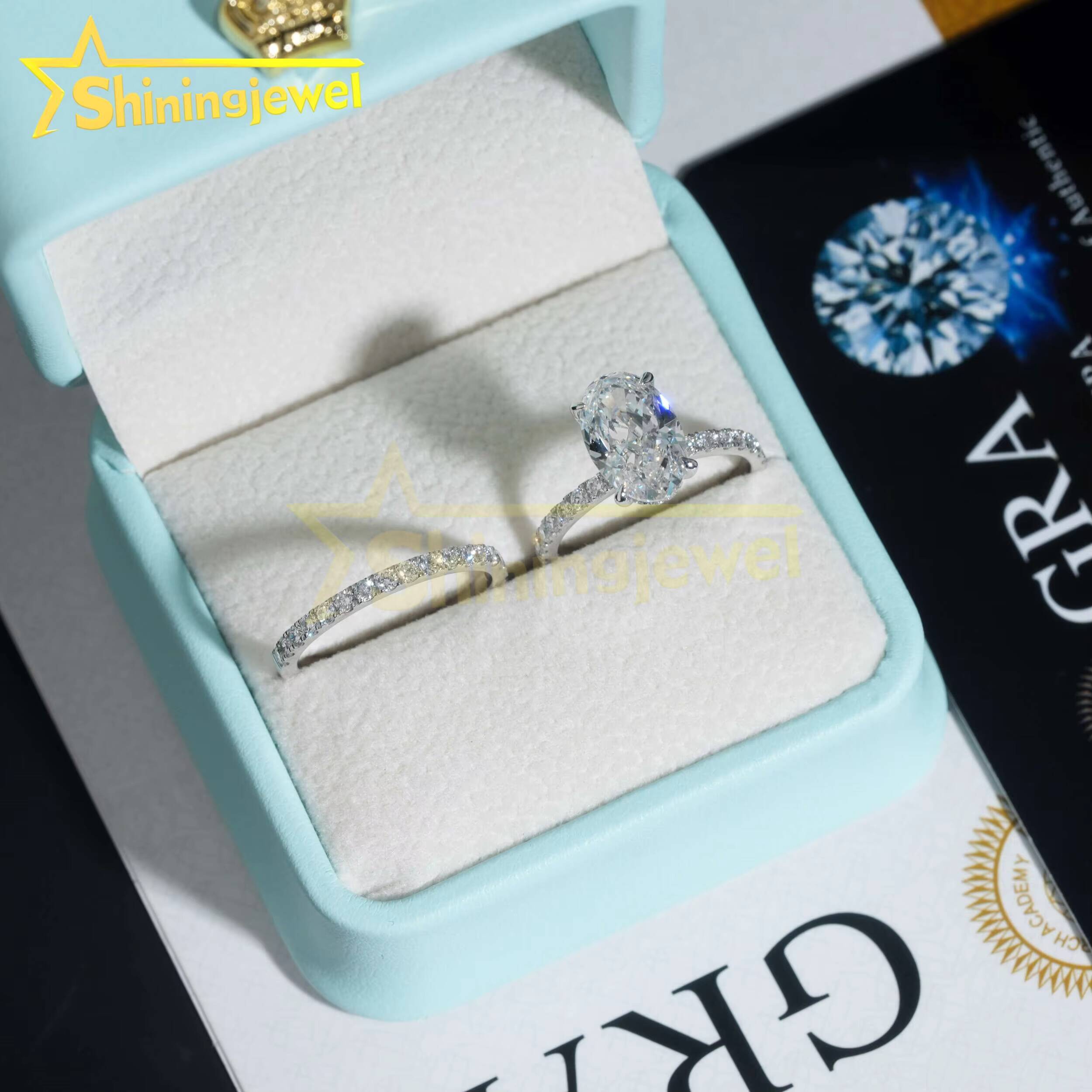 Mothers Day Gift Custom Lab Diamond CVD HPHT with Certificate 10K 14K 18K Solid Gold Ring Set Fine Jewelry