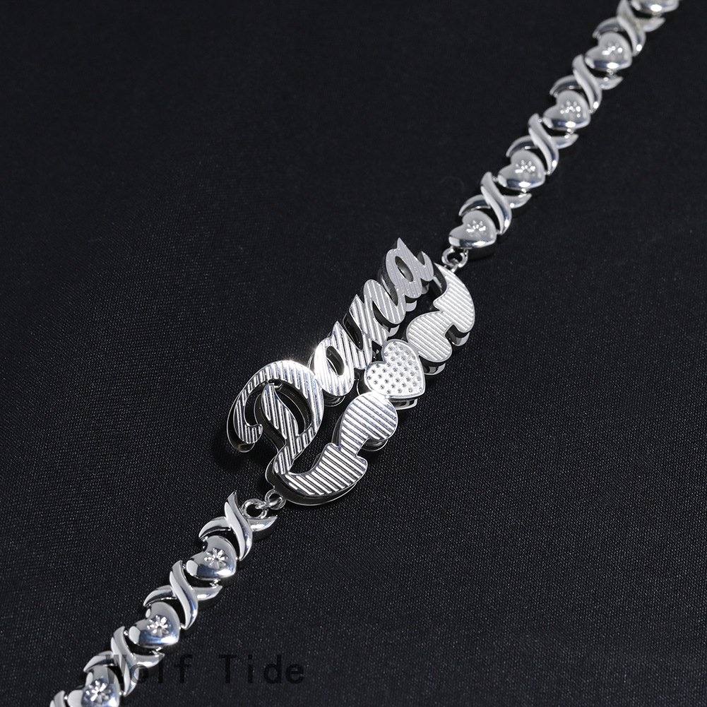 Personalized Custom Name Bracelet For Men And Women Hip Hop 2 Tone DIY English Letter Bangle Bracelets XO Chain Corrosion Cutting Hip Hop Rapper Jewel