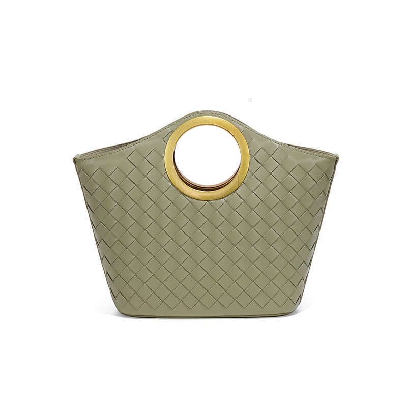 Metal Handle Round Ring Woven Handbag Basket New Fashion Commuter Tote Crossbody Single Shoulder Bag