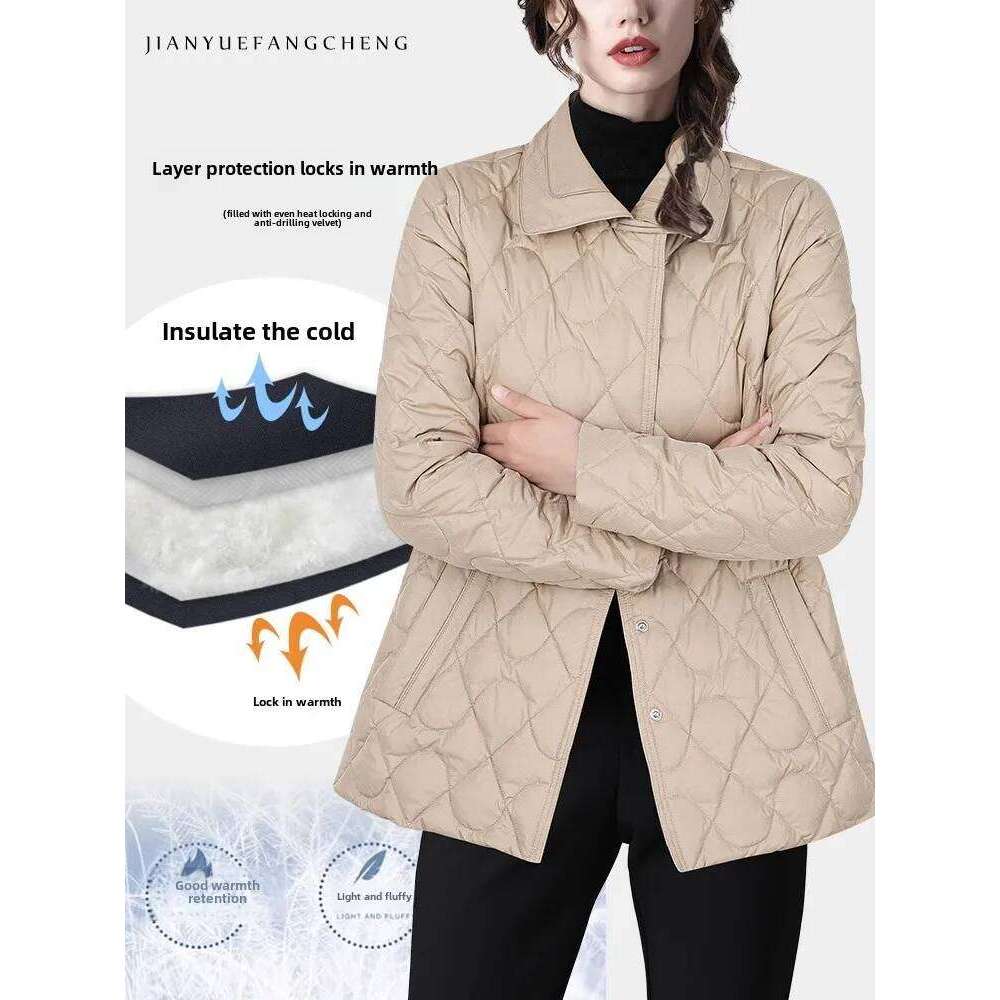 Designer Clothing Fashion Shirt Collar Women Winter Khaki Jacket Warm Lightweight White Duck Down Coat Vintage Slim-Fit Cold-Proof Jackets Fashion
