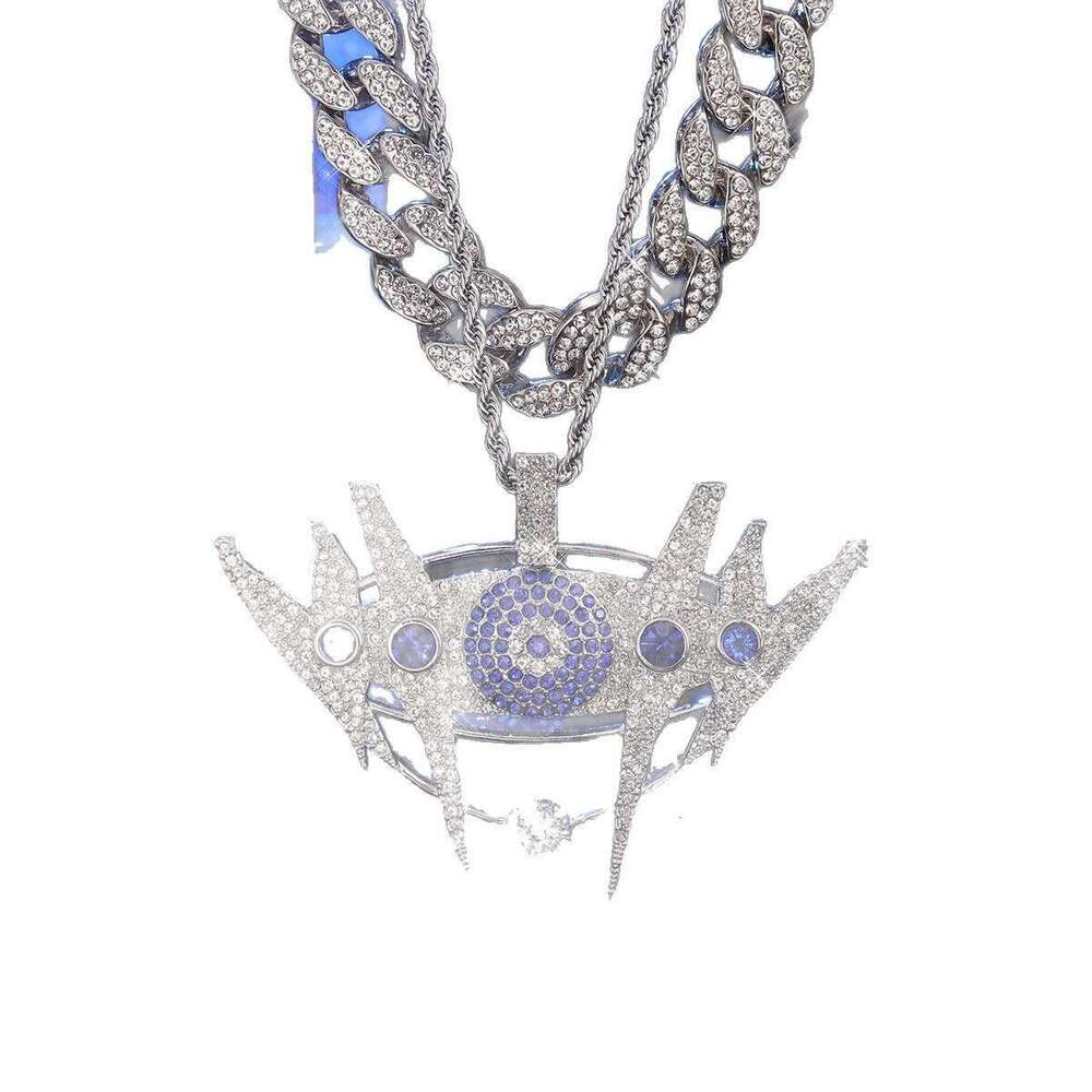 Full Dia Multi-color Crown Pendant Hip-hop Exaggerated Alloy Cuban Chain Fashion Creative Rhinestone Necklace