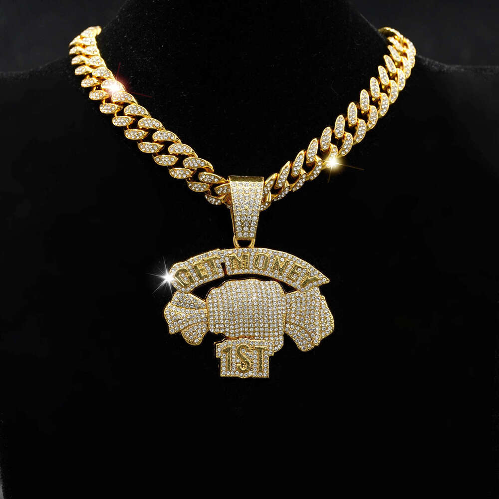 Full Dia English Letter Pendant Street Hip-Hop Style Alloy Cuban Chain Fashion Personality Necklace