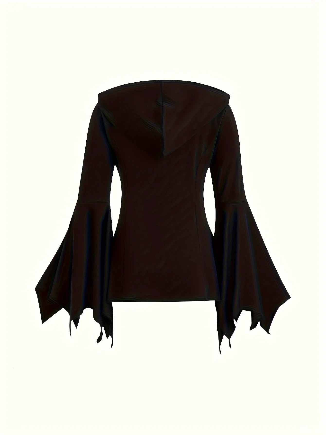 European and American fashion explosions plus size lace stitching trumpet sleeve hooded top solid color long Go 250730
