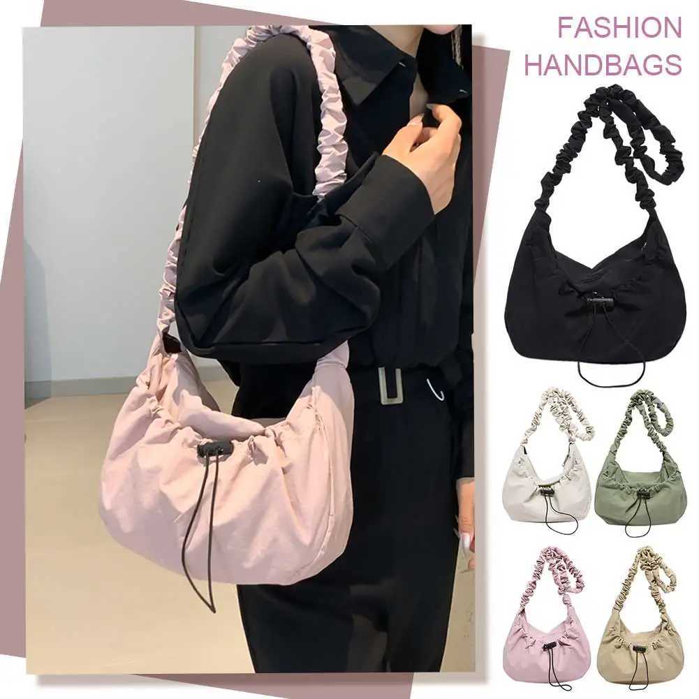 Women Pleated Crossbody Bag Adjustable Strap Drawstring Satchel Bag Large Capacity Cloud Drawstring Hobo Bag Ladies Outdoor Bag Y250729