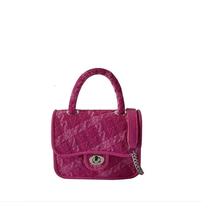 Rose Pink Women Lock Shoulder Bags Plaid Ladies Small Square Crossbody Bag Fashion Design Female Clutch Purse Handbags