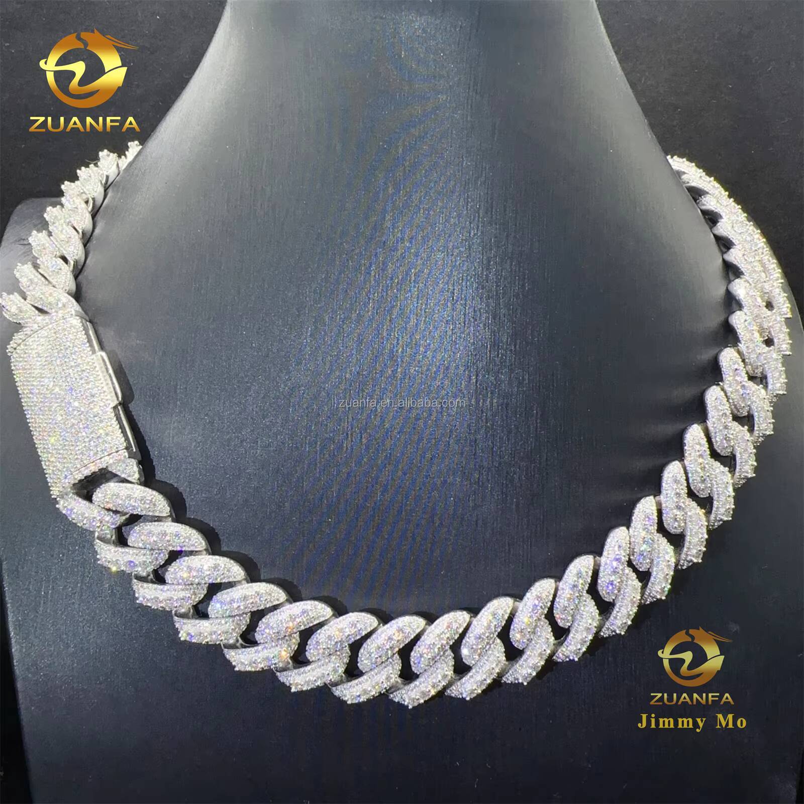 Fashion Luxury Rapper Jewelry 925 Solid Silver 18mm Moon Shape Iced Out Hip Hop VVS Moissanite Diamond Miami Cuban Link Chain