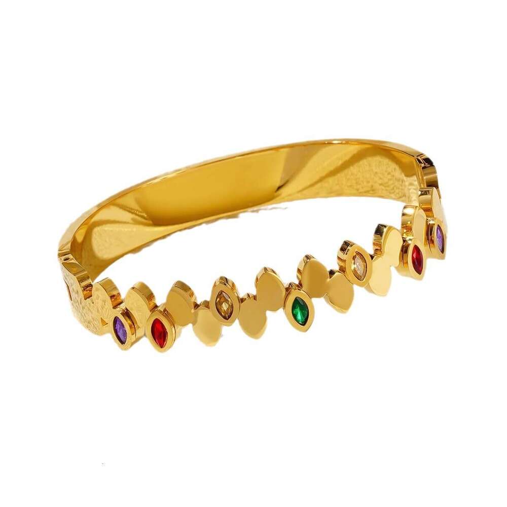 Minimalist Oval Titanium Steel Gold-Plated Personalized Micro-Inlaid Colorful Zircon Full Dia Bracelet Ins Fashion Women's Jewelry