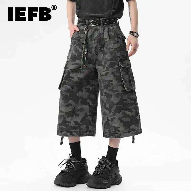 IEFB High Street Men's Denim Shorts New Summer Large Pockets Design Multi Buttons Male Straight American Style Bottoms 9W1672
