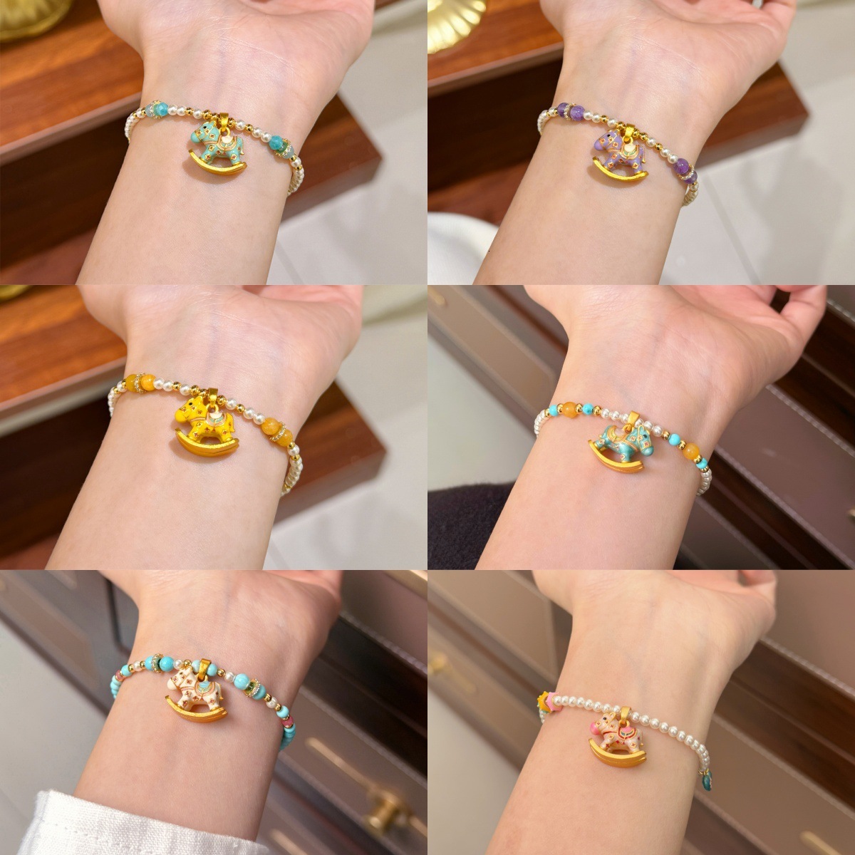 Colorful Beach Lady Pendant Dopamine Oil Drop Wooden Horse Designer Necklace Beaded Pearl Necklace Accessories For Women Light Luxury Niche High End C