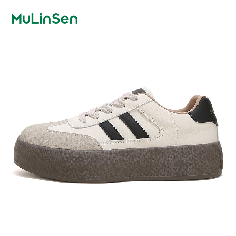 Mulinsen white shoes women's 2025 spring and autumn new retro thick-soled German training shoes all-match casual sneakers ins trend