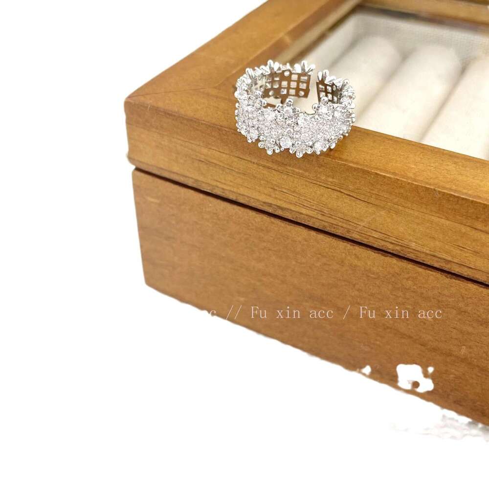 Suzyacc KR Light Luxury Ultra Shiny Starry Sky Full Diamond Zircon Niche Design Index Finger Ring Adjustable 576