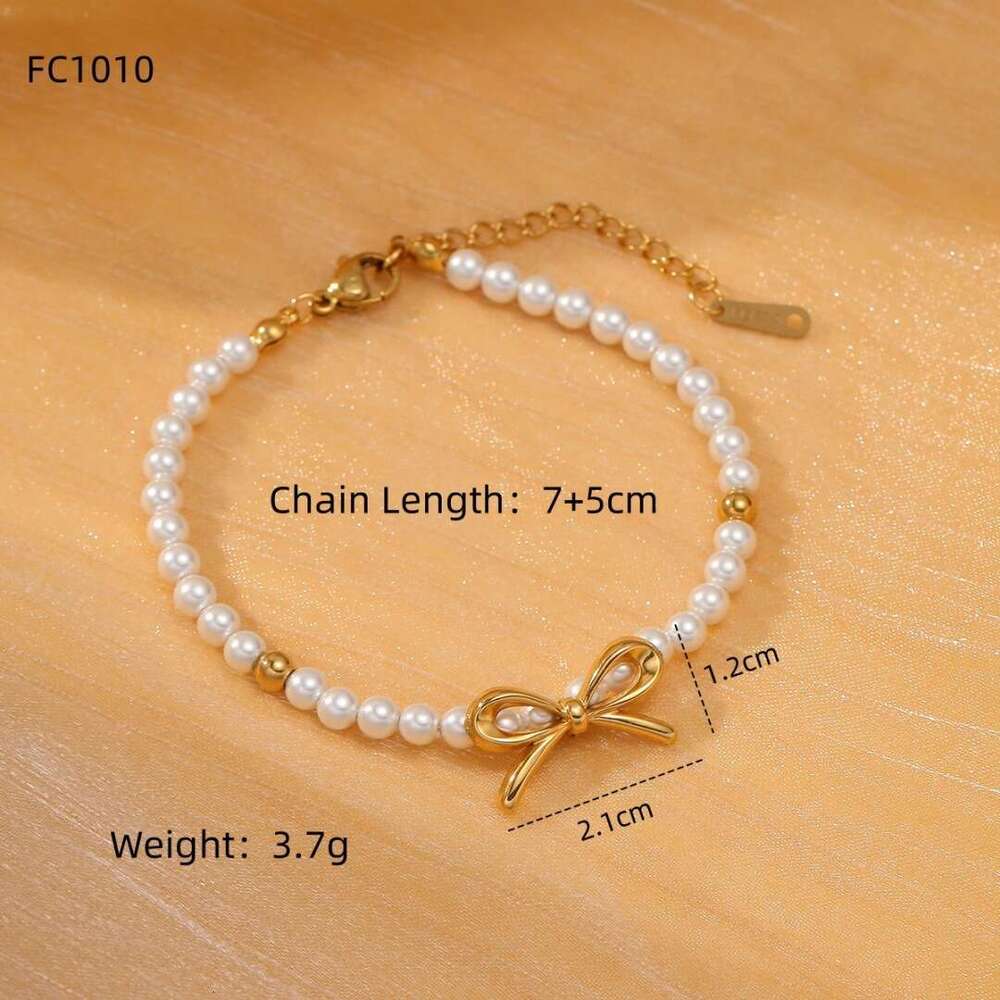 Fashion Elegant Bowknot Pearl Titanium Bracelet New Niche High-end Stainless Steel Jewelry for Women