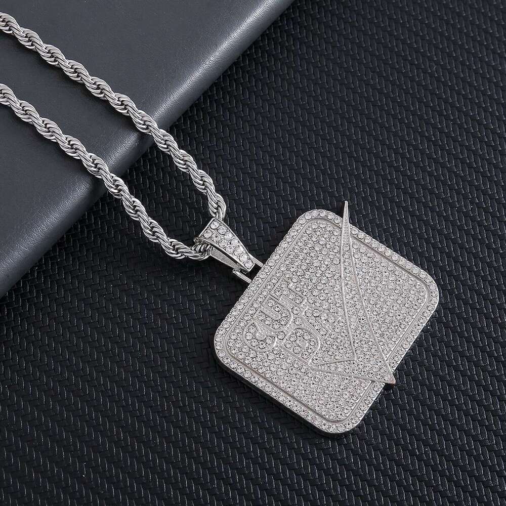 New Full Dia Small Square Pendant Personality Creative Braided Chain Hip Hop Trendy Necklace