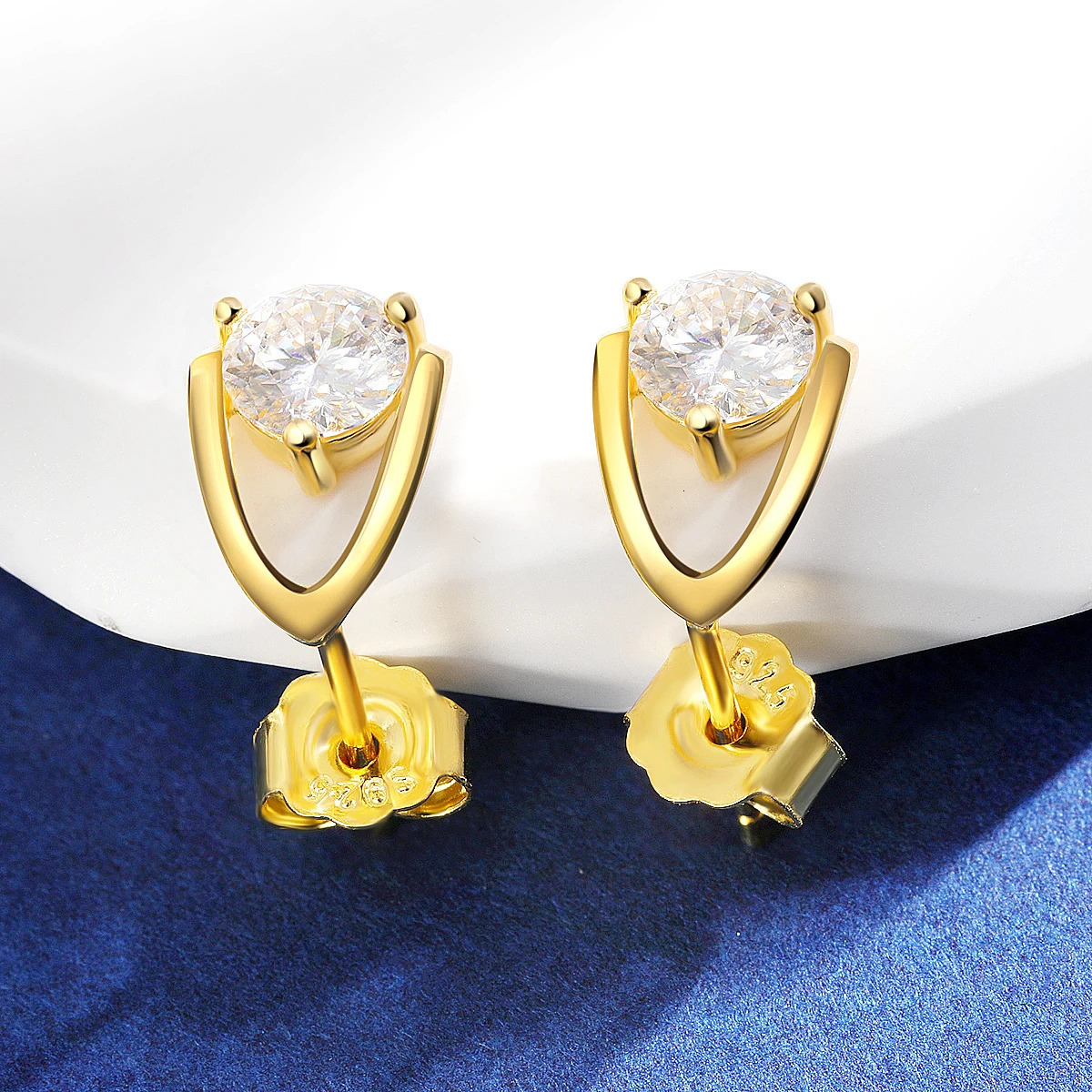 TBCYD 2CT D Color Round Stud Earrings For Women S925 Silver 18K Gold Plated Diamond Ear Studs Christmas Gifts Jewelry 250722