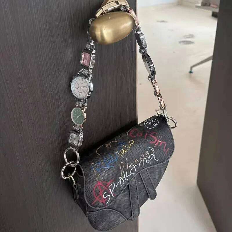 designer bag Designer Saddle Women 2025 New In Fashion Chic Metal Watch Strap Shoulder Bag Trend Graffiti Novelty Female Bags
