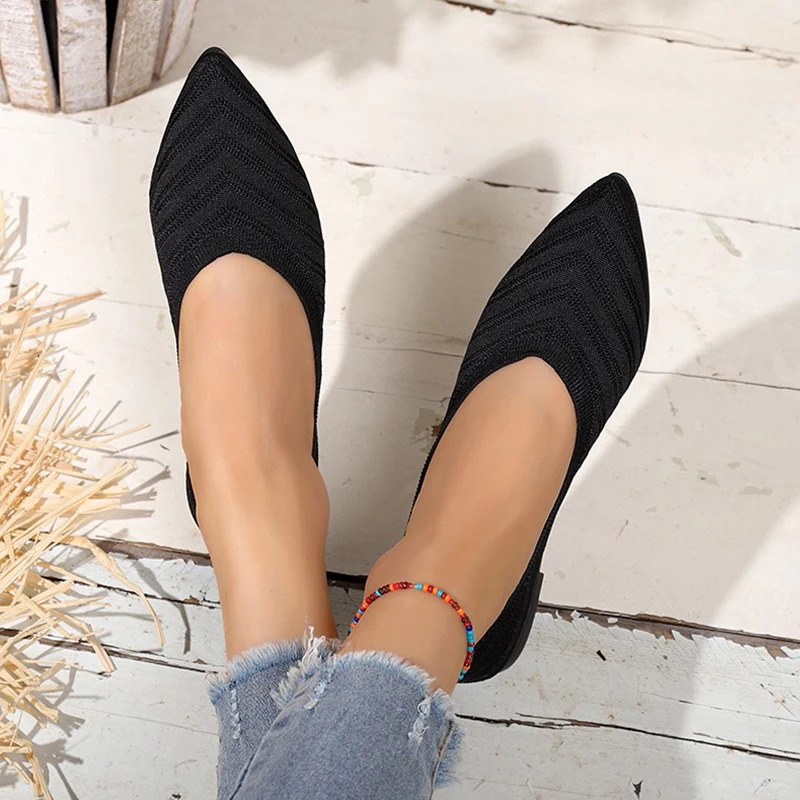 Womens Pointed Toe Flat Shoes Solid Color Knitted Slip on Shoes Casual Breathable Ballet Flats Women Flat Shoes Loafers Women W 250804