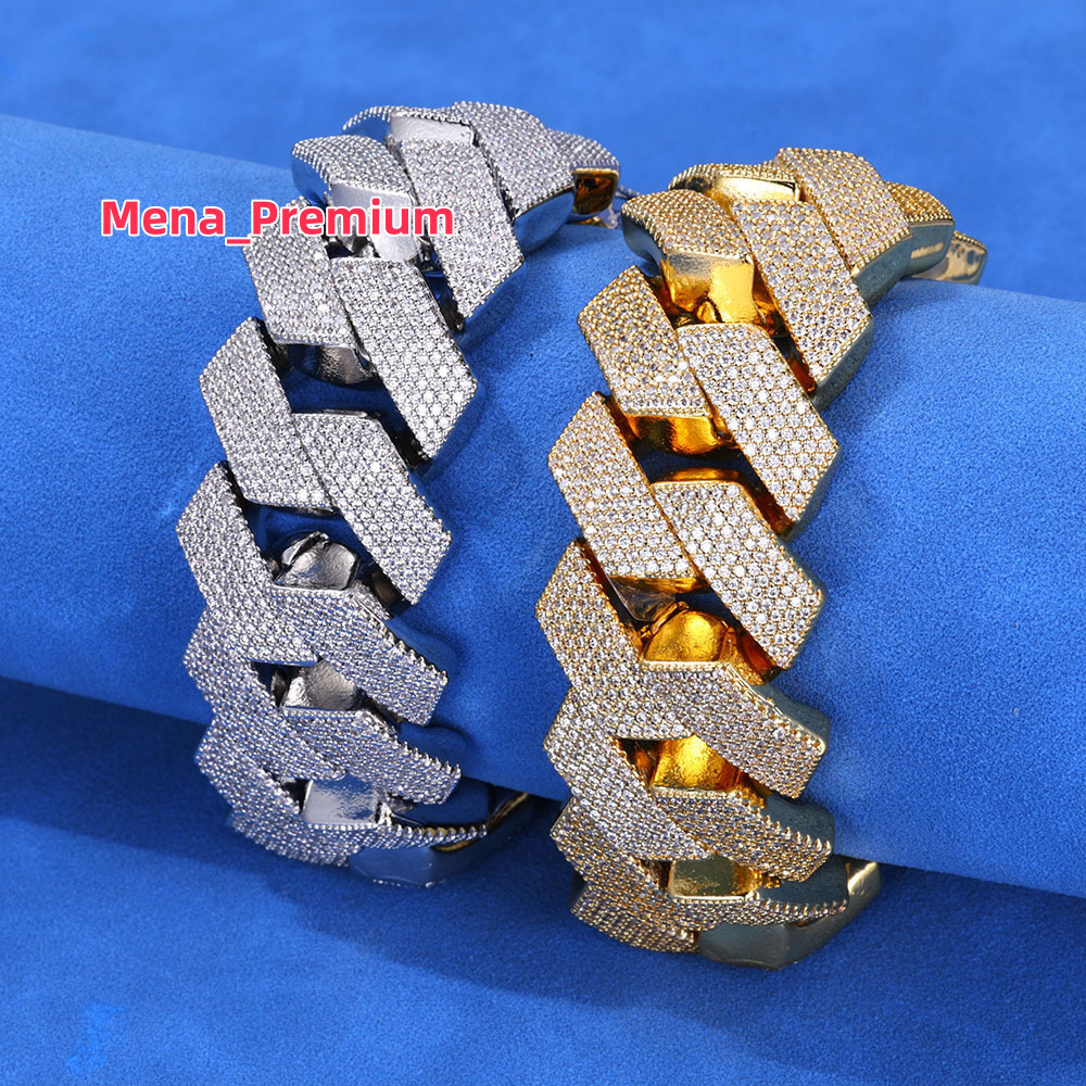 Luxury Mens S925 Silver Moissanite Three-Row Diamond Bracelet 26mm Hip Hop Style Cuban Chain Fashion Chain Link Jewelry
