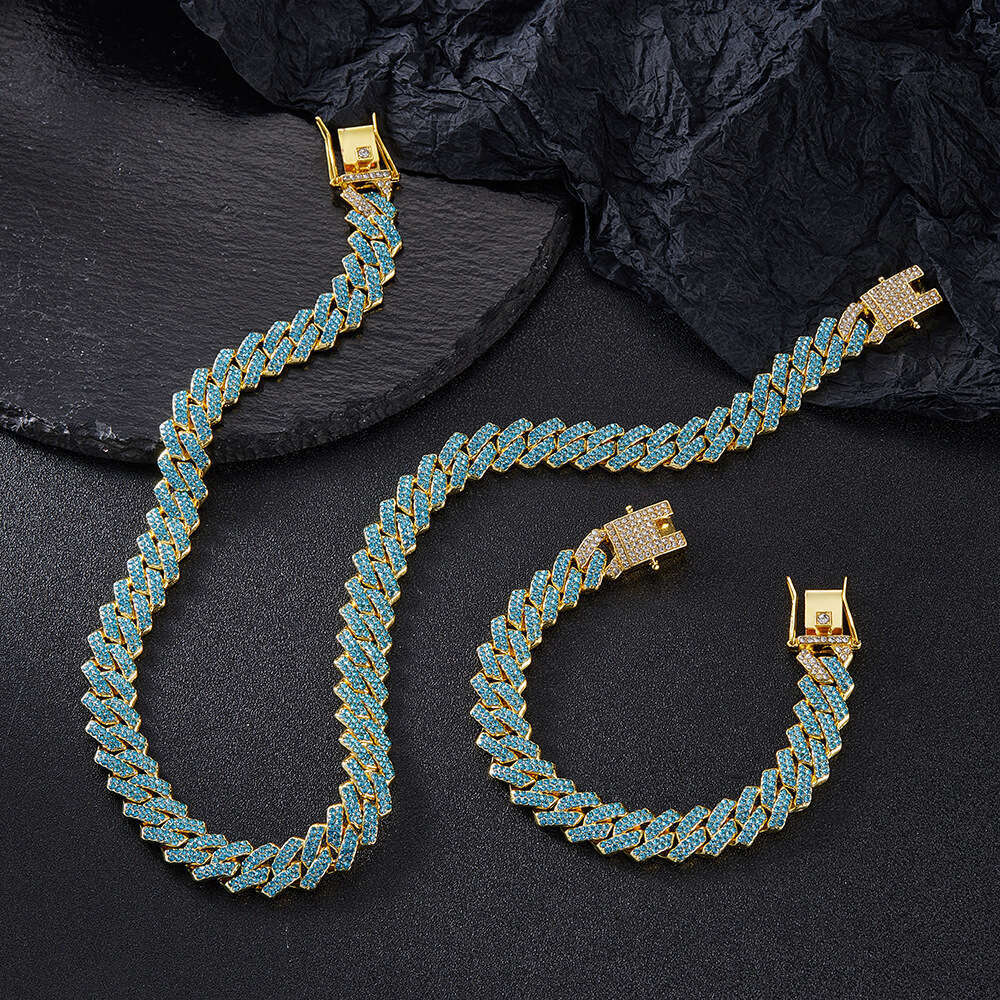 Full Dia Multi-color Chain Fashion Hip-hop Alloy 14mm Cuban Necklace