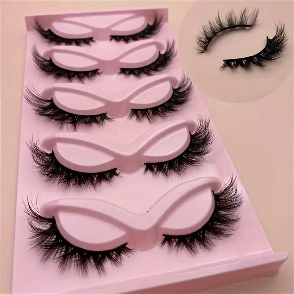 5pairs 3D Cat Eye Lashes Faux Eyelashes Natural Long Full Strip Lashes Winged End Eye Elongated Fake Lashes Soft Eyelashes Z250730