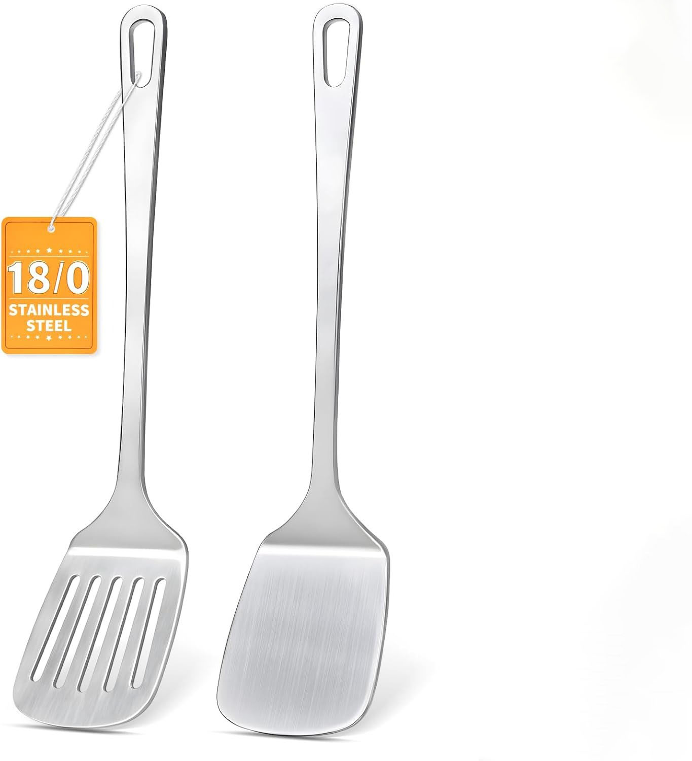 2-Pack Stainless Steel Spatulas Set - Solid & Slotted Turner - Heavy Duty 18/10 Kitchen Spatula for High Heat Cooking (Fish/Pancakes/Eggs) - Dishwashe
