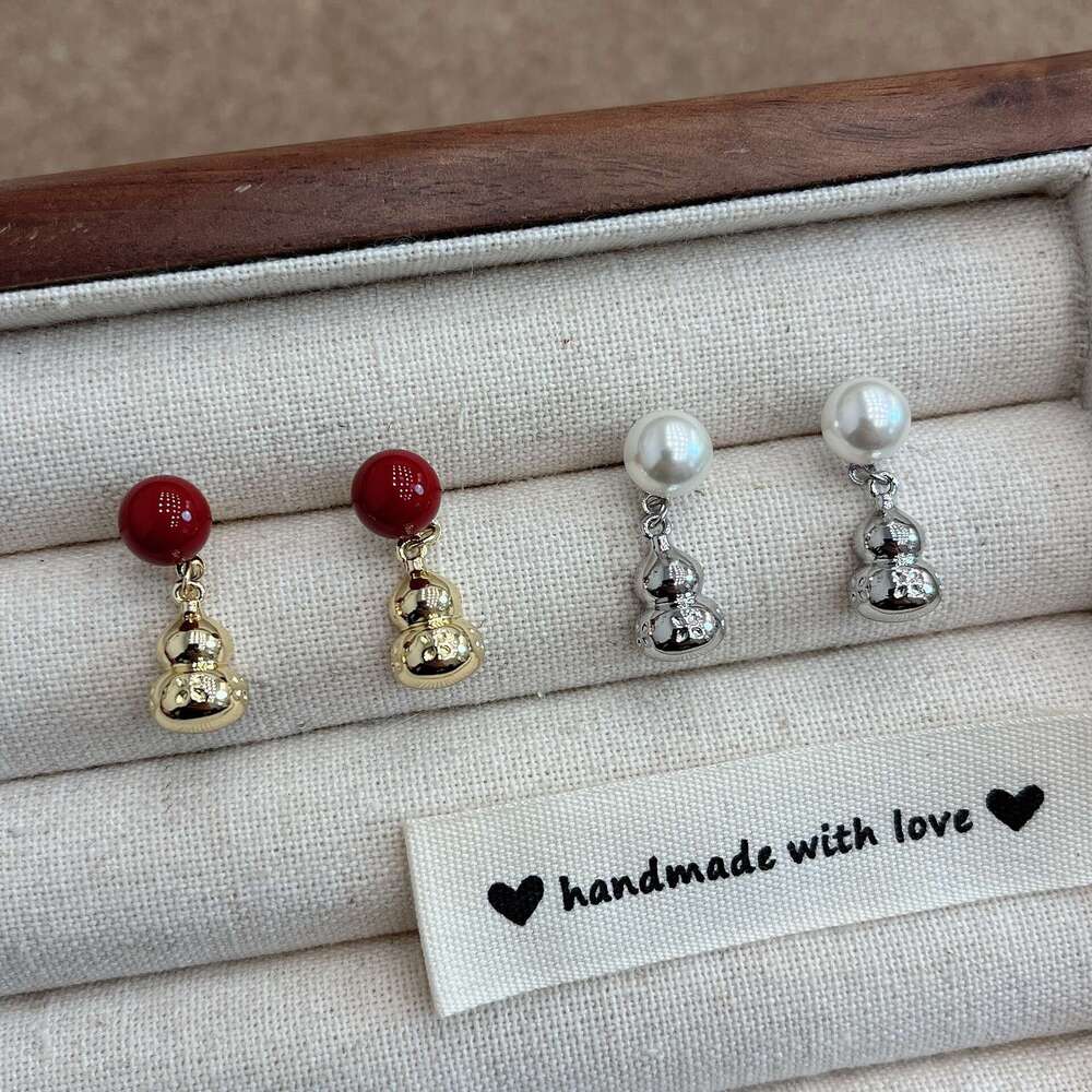 Cool Feeling Gourd Pearl New Chinese Style Niche Exquisite Unique Design Artistic Temperament Earrings d8e