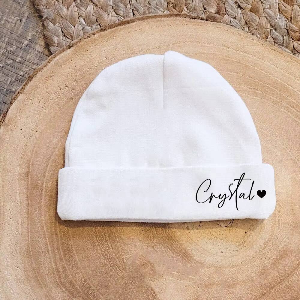 Newborn Hospital Hat Baby Beanies Cap with Name Cotton Hats Personalize Windproof Headwear Infant Shower Gift ddmyshoesvip