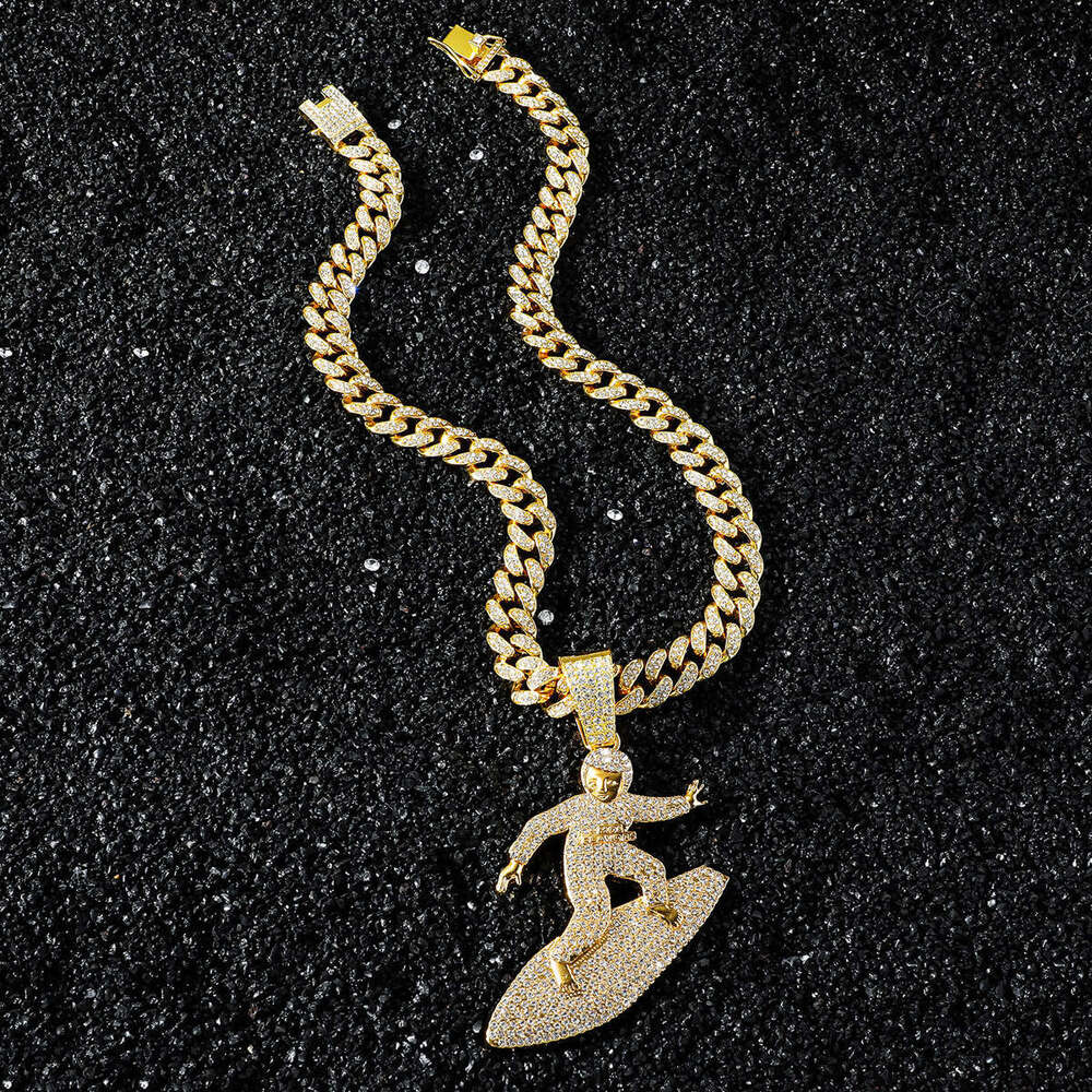 Full Child Ski Hip Hop Trendy Fashion Square Dia Alloy Cuban Chain Necklace Pendant