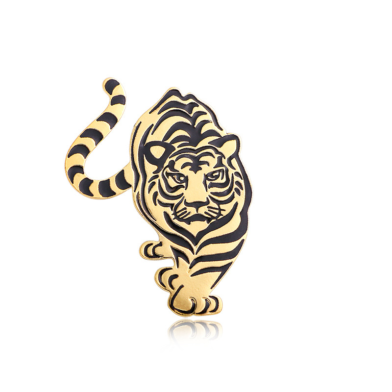 Gold Tone Patterned Tiger Brooch With Black Accents Sophisticated Daily Jewelry And Gift For Her High Quality And Stylish Jewelry