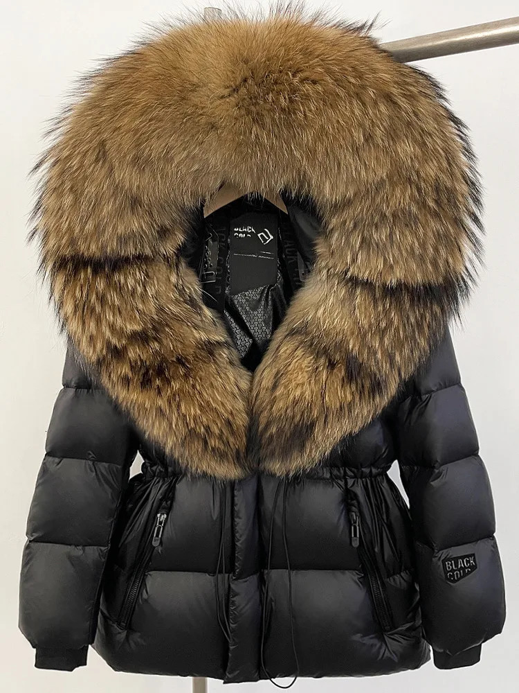 3375 Womens Black Puffer Down Jacket With Oversized Fur Hood Winter Warm Coat Quilted Outerwear 250724