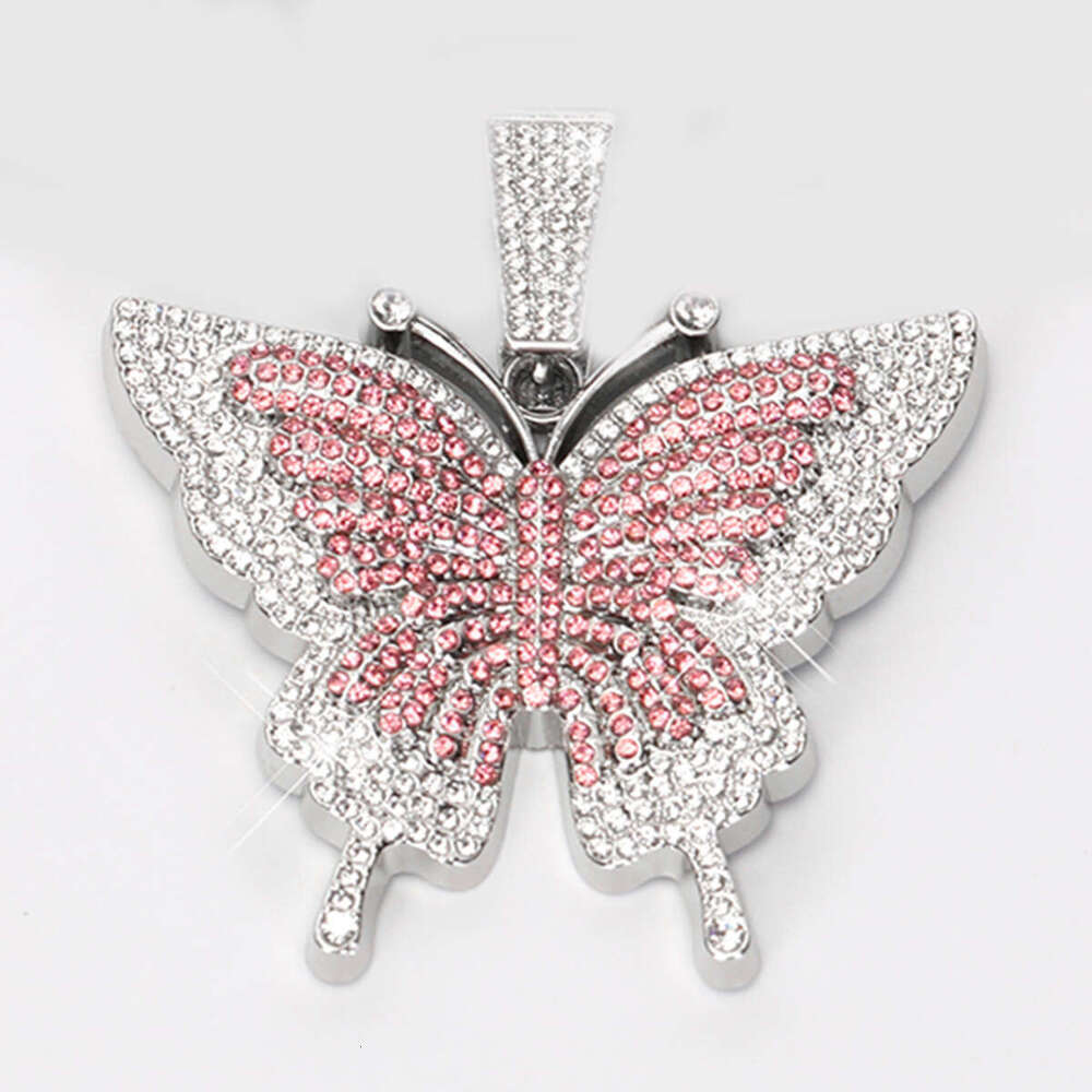 Hot Item Hip-Hop Style Necklace Fashion Alloy Full Dia Unisex Butterfly Pendant Cuban Chain