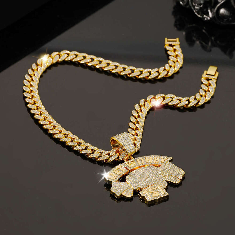 Full Dia English Letter Pendant Street Hip-Hop Style Alloy Cuban Chain Fashion Personality Necklace