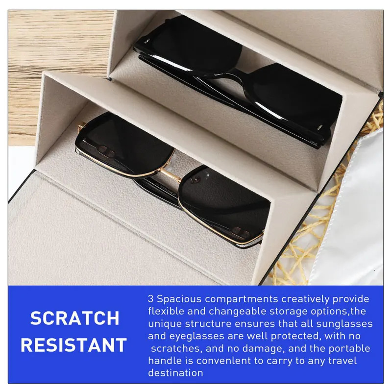 Portable Travel Sunglasses Storage Box 3 Slots Foldable Travel Sunglass Case Multiple Pairs Eyeglasses Holder Glasses Organizer 250729