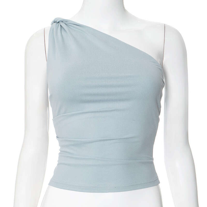 Ytp188 Women's Summer New Solid Color Sleeveless Asymmetrical Neck Tie Sexy One-Shoulder Top B5