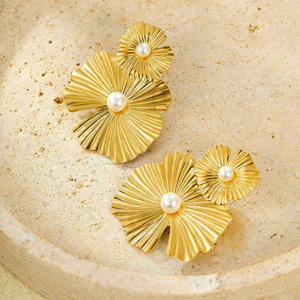 Hot Sale New Double Ruffle Earrings Gold High-end Feel Ear Jewelry Stainless Steel Accessories for Women