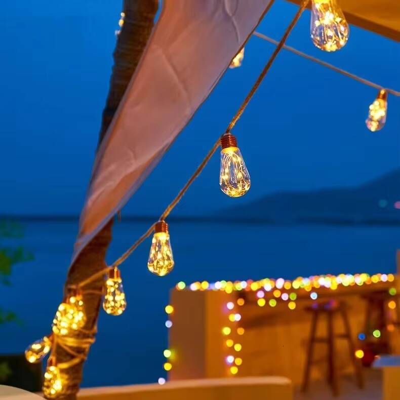 Outdoor Solar Hemp Rope Bulb with Copper Wire LED Hanging Garden Decorative Party String Light Vintage