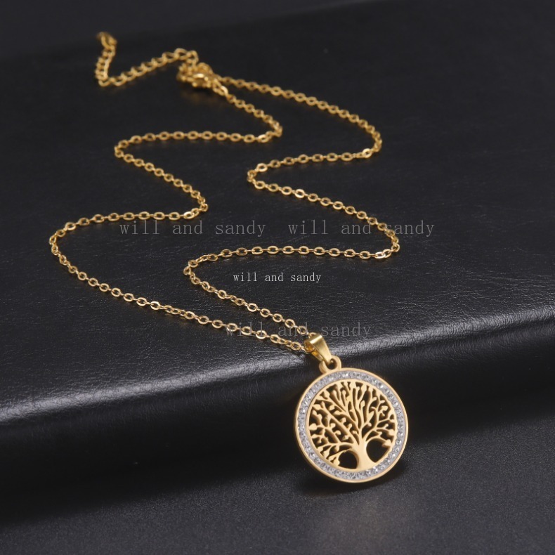 Crystal Tree of Life Necklace Pendant Hexagram Lion Water Drop Non Tarnish Stainless Steel Gold Chain Diamond Necklaces for Women Men Gift Fashion Fine Jewelry
