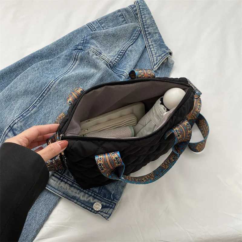 2024 Wide Shoulder Belt Handbag Fall/Winter Rhbus Space Cotton Shoulder Bag Large Capacity All-Match Shopping Tote Bag Y250730