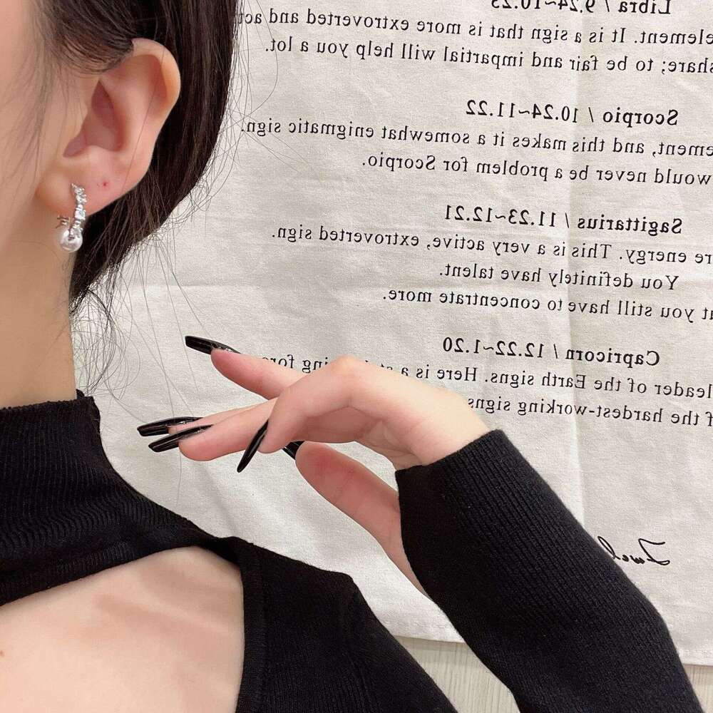 Light High-End Gray Pearl Zircon Niche Gentle Temperament Style 2024 Autumn Winter New Dia-Studded Earrings eba