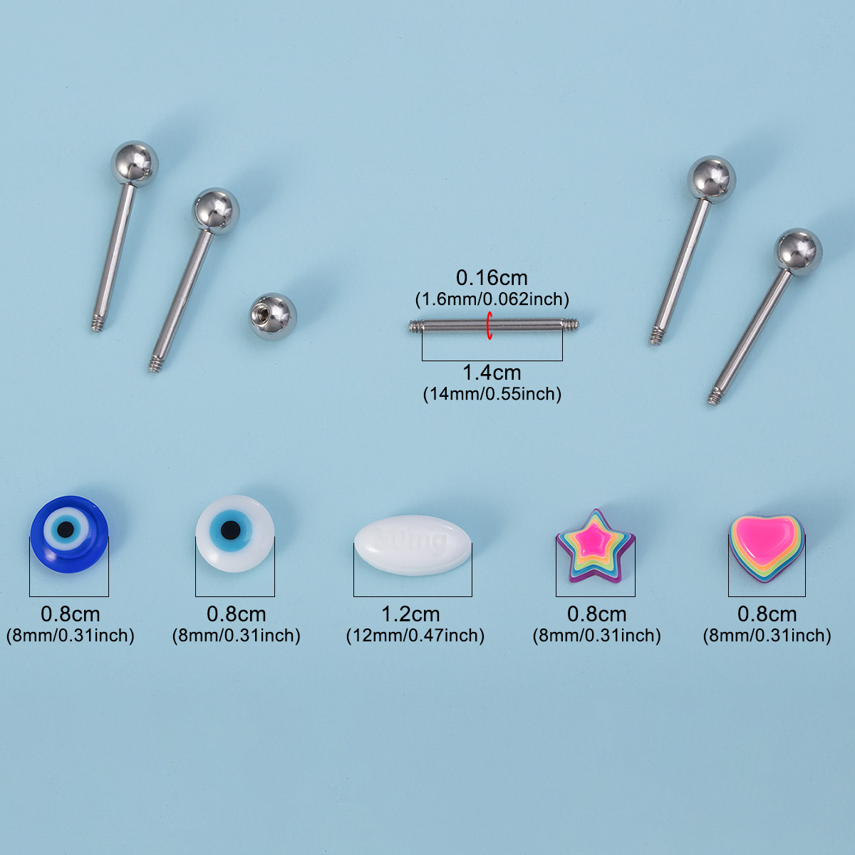 Love stainless steel acrylic pentagram gradient tongue nail human puncture jewelry wholesale