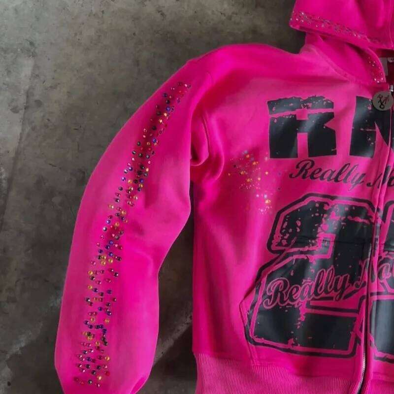 High Street Fashion Casual Loose Zipper Hoodie Men Y2k Dia Letter Print American Haruku Retro Oversized Sweatshirt Women