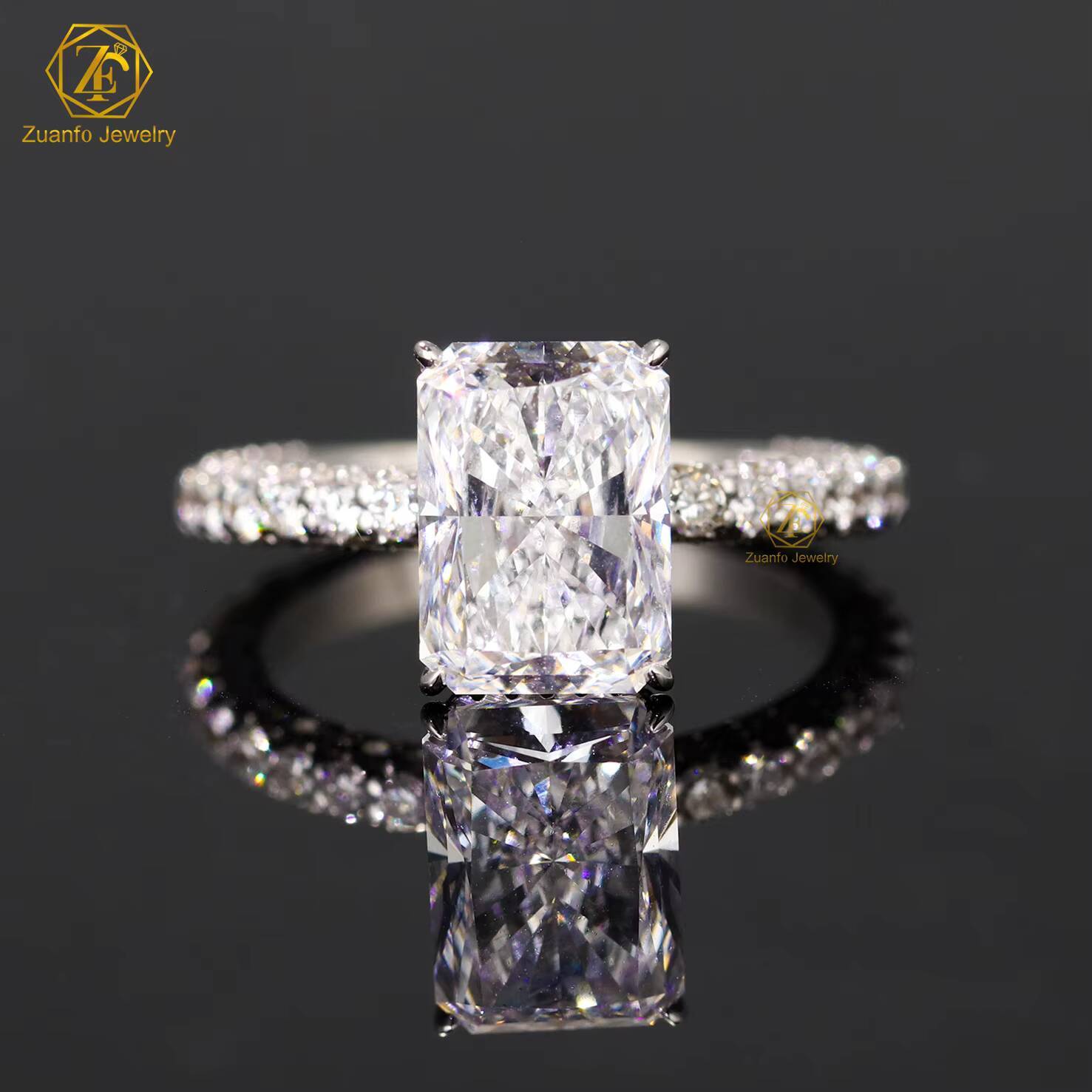 Luxury Design Women Moissanite Ring S925 14k 18k Real White Gold Ice Crushed Radiant VVS Moissanite Diamond Engagement Ring